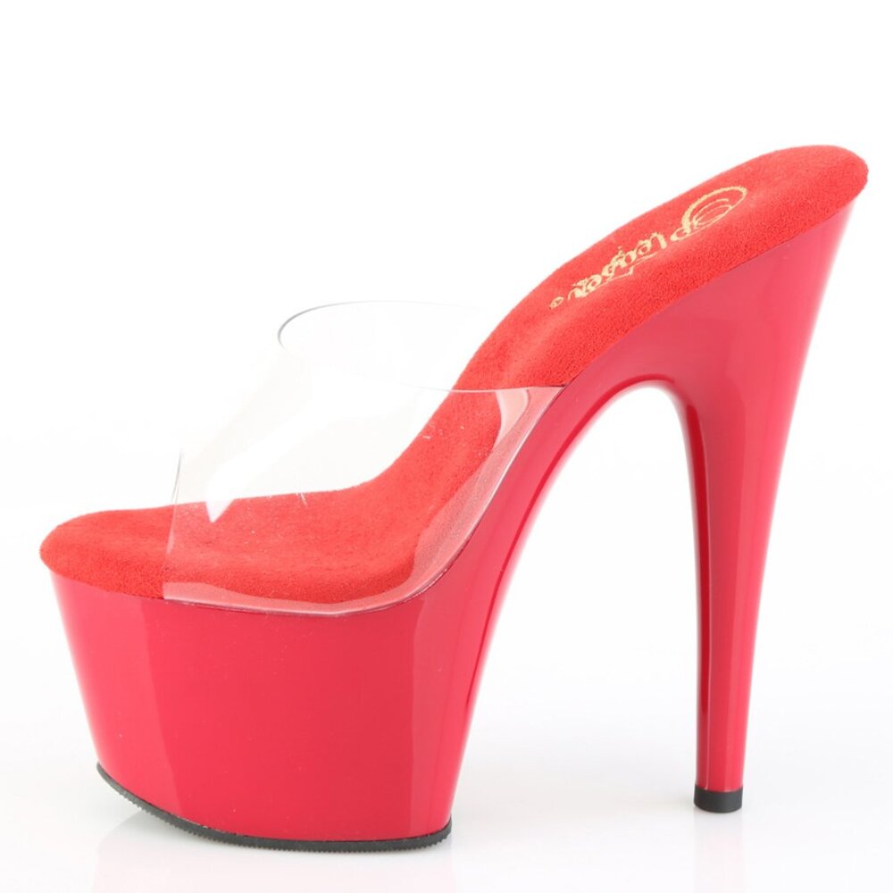 Red Clear Platform Mules | High Heel Exotic Dance & Party Shoes